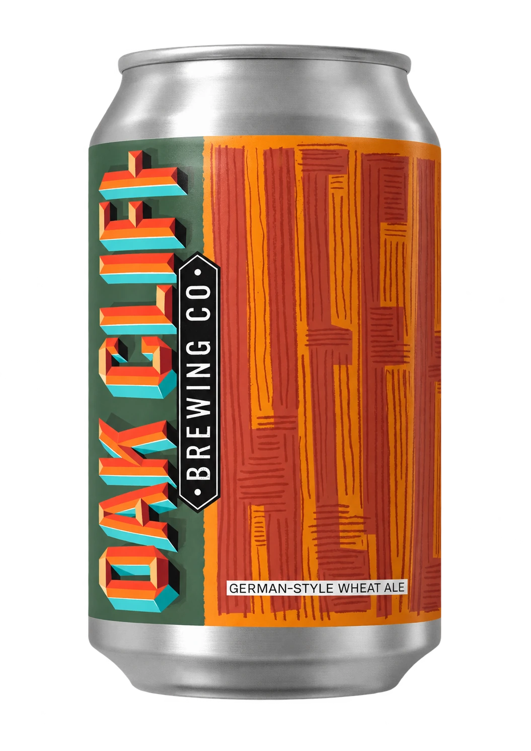 Hefeweizen can with Oak Cliff Brewing label artwork